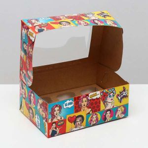 Упаковка на 6 капкейков "Pop-art", new 2021, с окном, 25 х 17 х 10 6578288