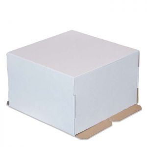 Коробка для торта без окна гофрокартон белая 28,5*28,5*19,5 см.