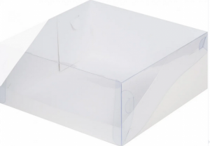 Коробка для торта белая с пластиковой крышкой 23,5*23,5*10 см.