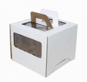 Коробка для торта 24*24*24 см белая с окном с ручками