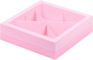 Коробка для кондитерских изделий  розовая 200*200*55 мм 4 или 6 ячеек