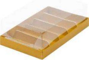 Коробка для эклеров и пирожных с прозрачной крышкой золотая 22*13,5*7 мм