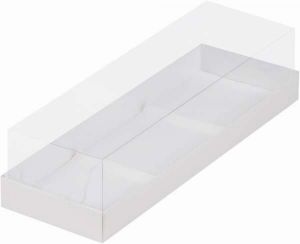 Коробка под муссовые пирожные с пластиковой крышкой белая 29*9,5*8 см на 3 шт