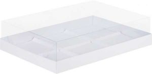 Коробка под 6 муссовых десерта с пластиковой крышкой белая 30*19,5*8 см