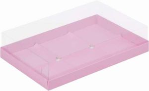 Коробка под 6  муссовых десерта с пластиковой крышкой розовая 30*19,5*8 см