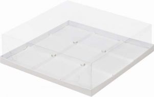 Коробка под 9 муссовых десерта с пластиковой крышкой белая 30*30*8 см