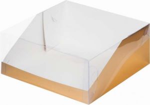 Коробка для торта золотая 23,5*23,5*10 с прозрачной крышкой