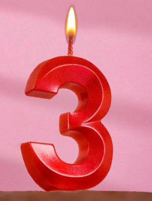 Свеча в торт "Грань", цифра "3", красный металлик, 7.8 см