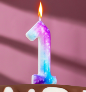 Свеча в торт на шпажке "Галактика", цифра 1, 9 см