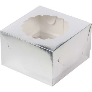 Упаковка для капкейков на 4 шт с окном серебро 16*16*10 см