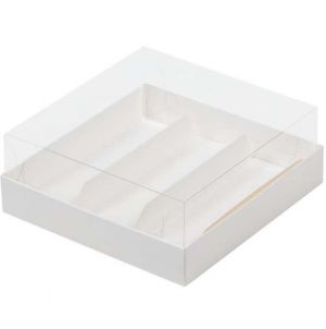 Коробка для эклеров на 3 шт 13,5*13*5 см белая с пластик куполом