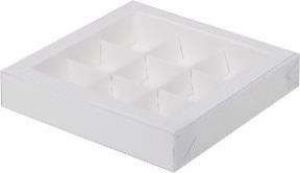 Коробка для конфет белая с проз.крышкой 15,5*15,5*3 на 9 шт