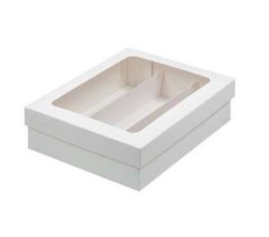 Коробка для макарун 21*16,5*5,5 см белая с окном,ложементом