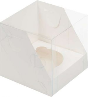 Коробка для капкейков на 1 шт с пластиковой крышкой белая 10*10*10 см.