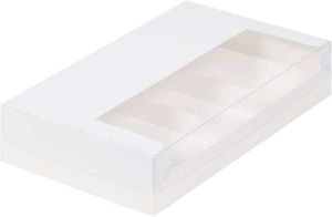 Коробка для эклеров и эскимо на 5 шт с пластиковой крышкой белая 25*15*5 см.