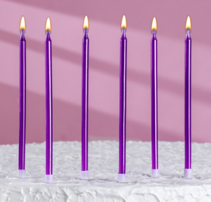 Свечи в торт "Ройс", 6 шт, высокие, 13 см, фиолетовый металлик