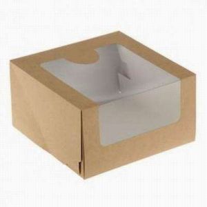 Коробка для торта 18*18*10 см белая/крафт с окном