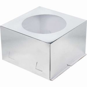 Коробка для торта с окном серебро 30*30*19 см.