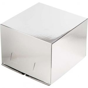 Коробка для торта без окна серебро 30*30*19 см.