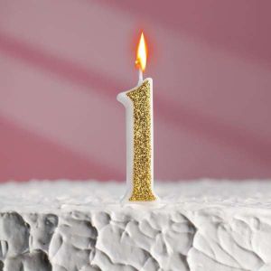 Свеча для торта "Блёстки", цифра 1, золотистая, 4.5 см, микс 2919637