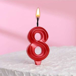 Свеча в торт "Грань", цифра "8", красный металлик 5928512