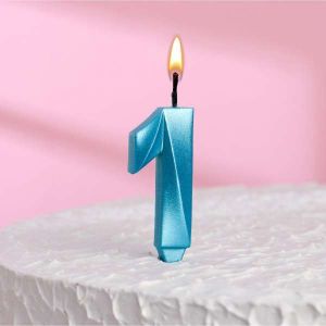 Свеча в торт "Грань", цифра "1", голубой металлик 6536330