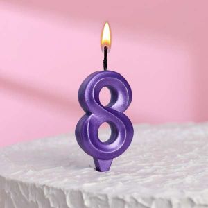Свеча в торт "Грань", цифра "8", фиолетовый металлик 6536357