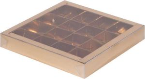 Коробка для конфет на 16 шт золото с пластиковой крышкой