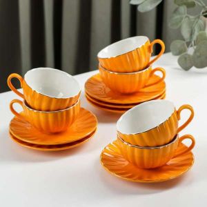 Чайный сервиз "Вивьен" 6 чашек 200 мл, 6 блюдец d-15 см, цвет персиковый
