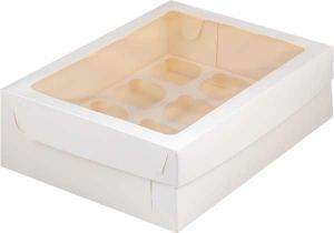 Коробка для капкейков на 12 шт с окном белая ламинированная 32*23,5*10 см.