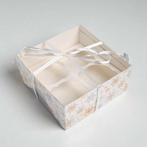 Коробка для капкейка «Снежинки», 16 х 16 х 7,5 см   5080501