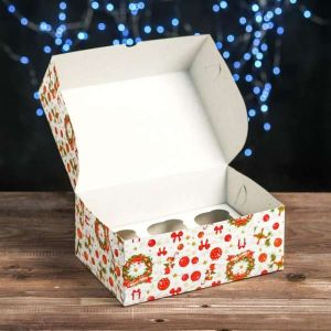 Коробка картонная на 6 капкейков "Рождество" , 25 х 17 х 10 см 5180876