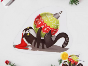 Открытка под конфету «Новогодняя» кот с игрушкой, 8,5 × 6 см