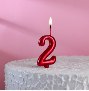 Свеча для торта "Мягкие линии", цифра "2", рубиновая, 7.8 см