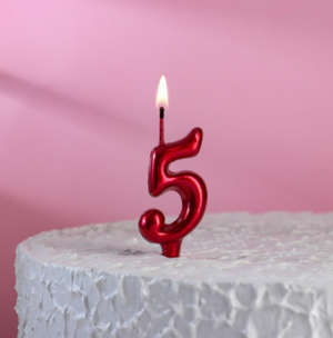 Свеча для торта "Мягкие линии", цифра "5", рубиновая, 7.8 см