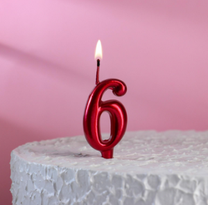 Свеча для торта "Мягкие линии", цифра "6", рубиновая, 7.8 см
