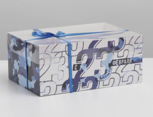 Коробка на 6 капкейков с PVC крышкой «23 февраля», 23 × 16 × 10 см