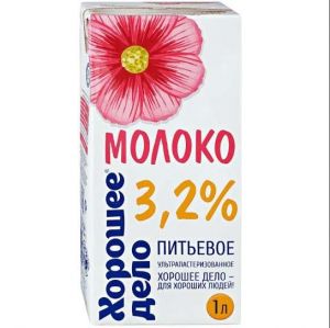 Молоко 3,2 % "Хорошее дело" 1 л (БЗМЖ)