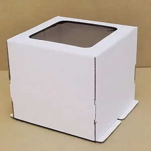 Коробка для торта с окном гофрокартон белая 42*42*29 см.