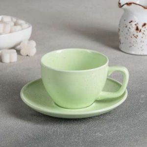 Чайная пара "Амелия", чашка 11,2x8,8x6 см, 200 мл, блюдце 14,2x2 см, цвет зеленый