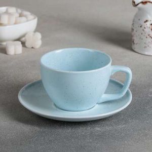 Чайная пара "Амелия", чашка 11,2x8,8x6 см, 200 мл, блюдце 14,2x2 см, цвет голубой