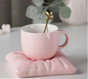 Чайная пара "Зефирка" чашка 250 мл, 11х8х7 см, блюдце 13х6х10 см, цвета розовый