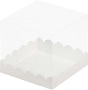 Коробка для кулича и  пряничного домика белая 150*150*200 мм с прозрачной крышкой