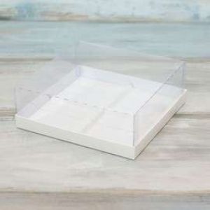 Коробка под 4 муссовых десерта с пластиковой крышкой белая 19*19*8 см