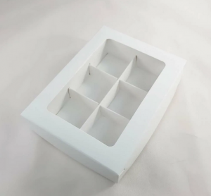 Коробка для конфет белая с окном 15,5*11,5*3 на 6 шт