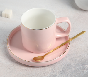 Чайная пара "Грация" чашка 220 мл, 11x7,5x7 см, блюдце 14,5x1,5 см, ложка, цвет розовый