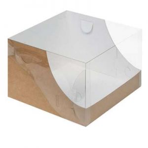 Коробка для торта 20,5*20,5*14 см крафт с пластиковой крышкой