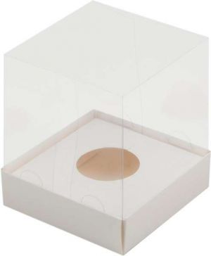 Коробка для капкейков на 1 шт белая 10*10*12 см с пластик. куполом