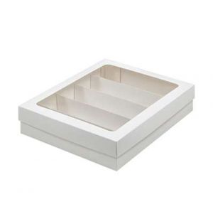 Коробка для макарун 26,5*21,5*5,5 см белая с окном,ложементом