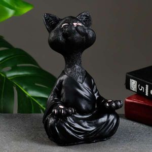 Фигура "Кошка йог" черная 11х23х6см